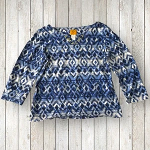 Ruby Rd Road Damenoberteil blau Muster 3/4-Arm M Medium Stretch V-Ausschnitt - Bild 1 von 4