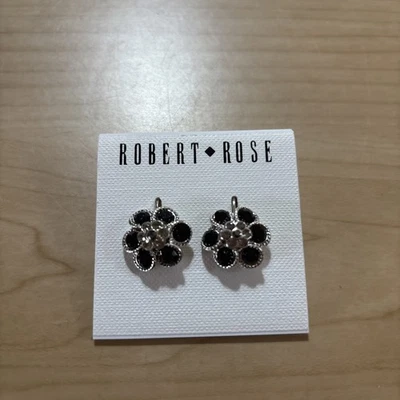 Vintage Robert Rose Black Flower Earring  - Image 1 of 3