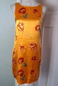 Miss Selfridge Orange Floral Sleeveless Satin Sleeveless Mini Shift Dress Size 8 - Picture 1 of 4
