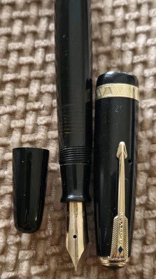 Parker Vacumat перьевая ручка - 1945 черный в полоску 1948 14k N - новый - Изображение 1 из 4
