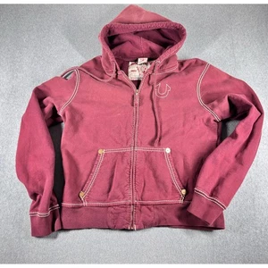 Sudadera con capucha True Religion para mujer roja mediana cremallera completa puntada en contraste herradura polar - Imagen 1 de 6