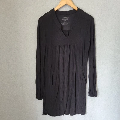 Sleep Dress Nightgown Shirt Tunic Womens S/M Black Long Slv Pockets Stretchy - Image 1 of 4