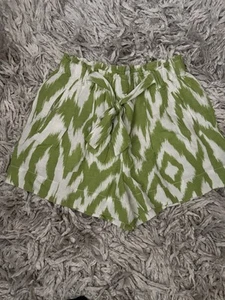 Anthropologie Shorts Womens Sz S Green Pattern Linen Blend Elastic Waist Tie - Picture 1 of 2