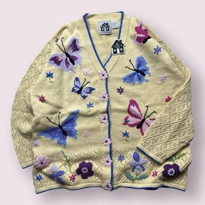 New Women’s Storybook Knits Butterfly Fairy Cardigan 90s Sz XL Cottage Nature - Image 1 of 4
