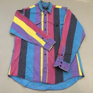 Vintage Wrangler Western Striped Brushpopper Shirt Mens XL Tails 16.5-35 Rainbow - Picture 1 of 11