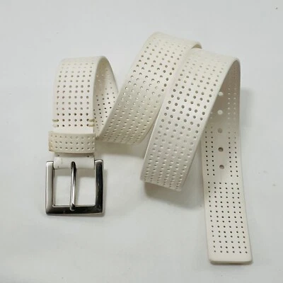 硅胶皮带穿孔扣女式男式 36 码白色圆点方形现代休闲 — 第 1/4 张图片
