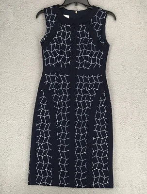 Donna Morgan Sheath Dress Size 0 Sleeveless Navy Geometric - Image 1 of 4