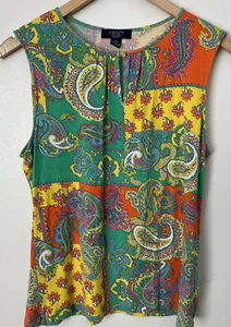 Chaps Colorful Tank Paisley Green Yellow Orange Petite Medium Summer Fun - Picture 1 of 5