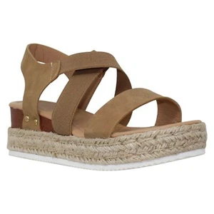 Women's Sandals Espadrilles Platform Ankle X Strap Elastics Closure Tan PU - Picture 1 of 6