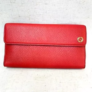 GUCCI Interlocking GG Logo Leather Long Trifold Wallet 449397 Red #33 - Picture 1 of 10