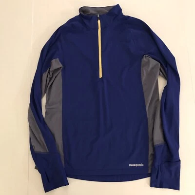 Top Patagonia All Weather 1/4 Cremallera Cuello Manga Larga Talla Mediana Azul Gris Amarillo Foto 1 de 4