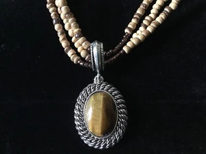 Avon Dreifach Strang Braun Perlenkette Silber Tigerauge Anhänger - Bild 1 von 4