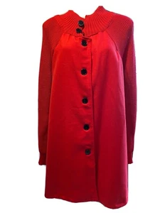 red ladies Lined  coat  xl  New , No Tag 32” Long  Black Buttons Cute - Picture 1 of 8