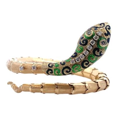 Vintage 14K Enamel & Diamond Articulated Snake Bracelet - Image 1 of 4