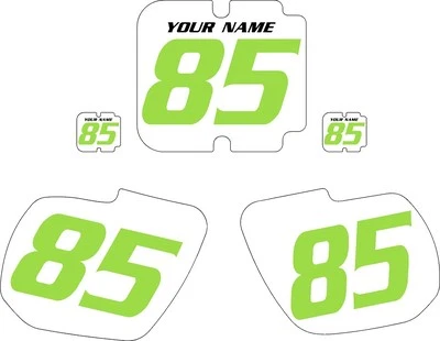 1985-1986 Kawasaki KX500 Custom Pre-Printed White Backgrounds with Green Numbers - Imagem 1 de 3