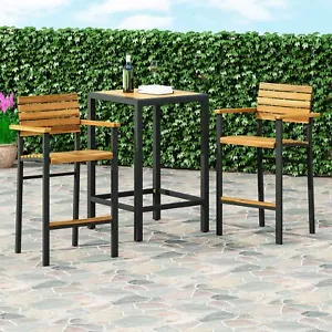 Patio Bar Stools Set of 2 Industrial Acacia Wood Metal Counter Height Outdoor - Picture 1 of 12