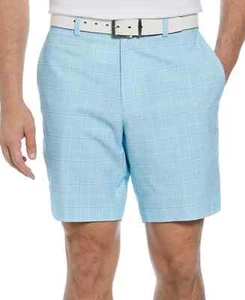 PGA TOUR Men's Check Print Performance Stretch 8" Golf Shorts Cyan Blue 32 - Picture 1 of 7