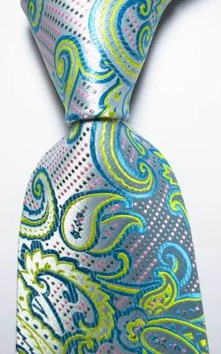 Nueva Corbata Clásica Paisley Azul Cielo Rosa Amarillo TEJIDA JACQUARD Seda Para Hombre Foto 1 de 2