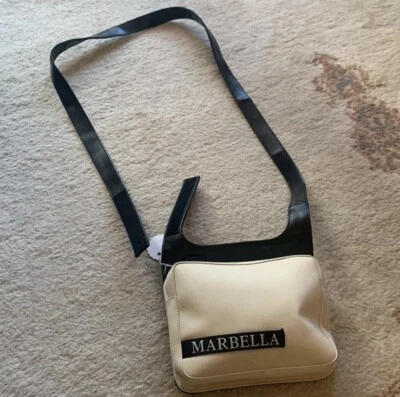 Bolso de Hombro Vintage Años 90 Diseñador Algodón Marbella Cuero Correa Ajustable   Foto 1 de 4