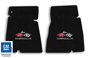 1965 Chevrolet Impala - Black Velourtex Carpet Front Floor Mats - Flags Logo - Picture 1 of 9
