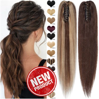 THIICK 100% Remy Human Hair Ponytail Claw Wrap Clip In Extensions Straight Ombre - Image 1 of 4