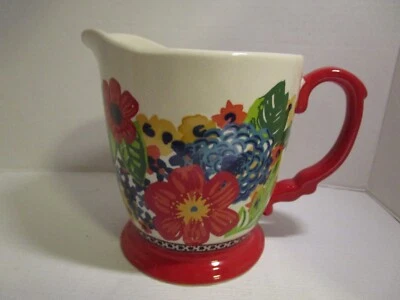 Pioneer Woman Dazzling Dahlias 4 Cup 1 Quart Stoneware Measuring Cup Pitcher - Image 1 of 4