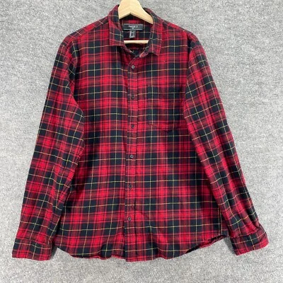 Forever 21 Shirt Men L Large Red Plaid Button Up Collared Long Sleeve Regular - Image 1 of 4