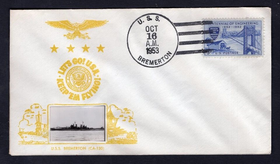 USA 1953 Naval Cover. Heavy Cruiser USS Bremerton. Patriotic - Image 1 of 2