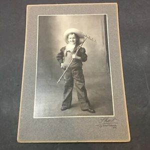 Antique Photo 5x7" Cabinet Card Farmer Boy Photograph - Picture 1 of 6