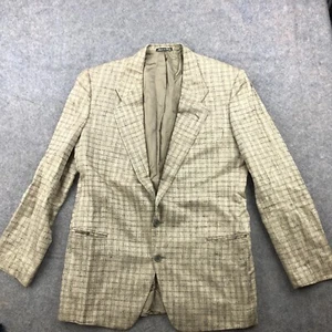 Vintage Giorgio Armani Blazer Mens 42L Beige Check Silk Pockets Jacket Bachrach - Picture 1 of 15