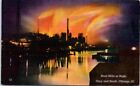 1940s Industrial Postcard Steel Mills At Night Gary South Chicago Illinois IL 