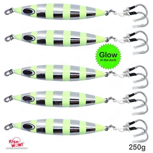 5pcs Fish WOW 250g Slow pitch Jig 9oz Metal vertical sinking sk Silver Glow NEW - Picture 1 of 12