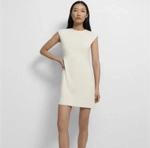 Theory Embroidered Admiral Crepe Cap Sleeve Shift Dress White Ivory Rice Cream 2 - Picture 1 of 3
