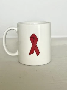 Swid Powell THE RED RIBBON MUG by Freddie Leiba White with AIDS RIBBON - Picture 1 of 6