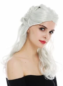 Peluca Carnaval Mujer Largo Trabajado Trenzado Gris Plata Mix Fantasía Larp - Imagen 1 de 6