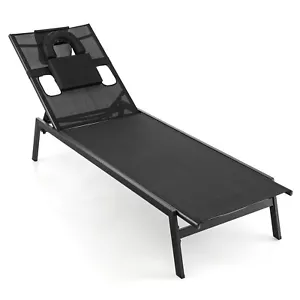 Patio Tanning Lounge Chair 5-Position Outdoor Recliner with Face Hole Poolside - Picture 1 of 8