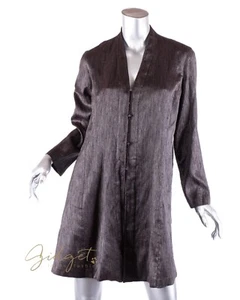 Eileen Fisher Size PM Brown Metallic Mandarin Style Long Silk Jacket - Picture 1 of 4