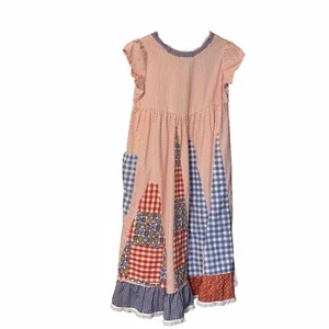 Upcycled Maxi Dress M Art To Wear Prairie Boho Lagenlook Festival Gingham Stripe - Picture 1 of 17