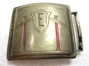 Antike Gürtelschnalle Initiale E Monogramm Art Deco echt Silber Platte Pat 12.18.21 - Bild 1 von 10