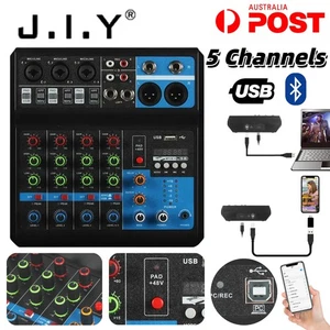 JIY 5 Channel Audio Mixer Bluetooth Sound Console DJ Live Mixing Record PC USB - Picture 1 of 23