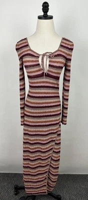 Vestido MISA Los Angeles para mujer pequeño suéter tejido metálico maxi agujero a rayas Foto 1 de 4
