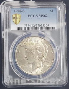 MS62 1928-S $1 Silver Peace Dollar - PCGS Graded MS 62 - Picture 1 of 4