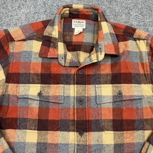 LL Bean Shirt Mens Large Red Brown Plaid Flannel Button Front Slightly Fitted - Picture 1 of 8
