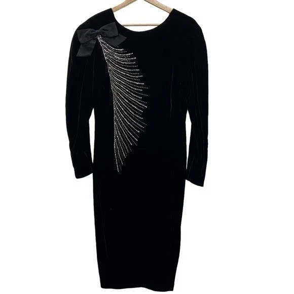 Vestido Neiman Marcus Vintage Años 80 Negro Terciopelo y Estrás Foto 1 de 4