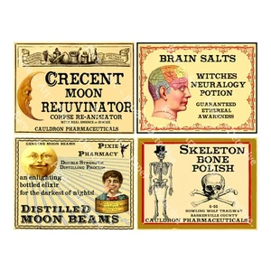 Pegatinas Halloween, 4 etiquetas de boticario monstruo, pociones y curas, hoja de pegatinas - Imagen 1 de 1