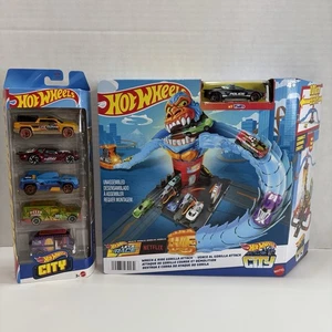 Hot Wheels City Wreck & Ride Gorilla Attack Track Set w/ 5 Pack Of HW City Cars - Picture 1 of 16