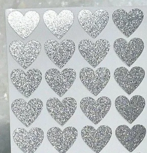 Silver Glitter Heart Stickers! - 1/4" to 3 inch - Cute & Sparkly! - Picture 1 of 2