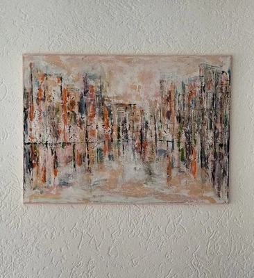 Abstraktes Acrylbild. Moderne Kunst."Stadt am Sonntagmorgen". Wandbild.Original. - Bild 1 von 4