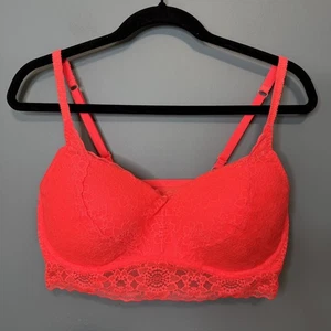 PINK Victoria’s Lace Bralette Underwire. Bright Orange. EUC. Size Large (DD) - Picture 1 of 9