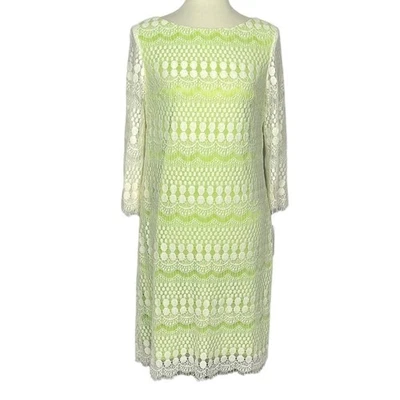 Vestido para mujer J Howard 10 kiwi verde crema encaje superpuesto midi forrado nuevo con etiquetas Foto 1 de 4